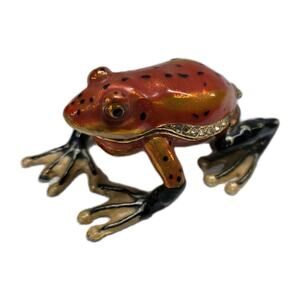 Enamel Frog Trinket Box Rhinestone Hinged Mini Jewelry Box 3" Tree Rainforest
